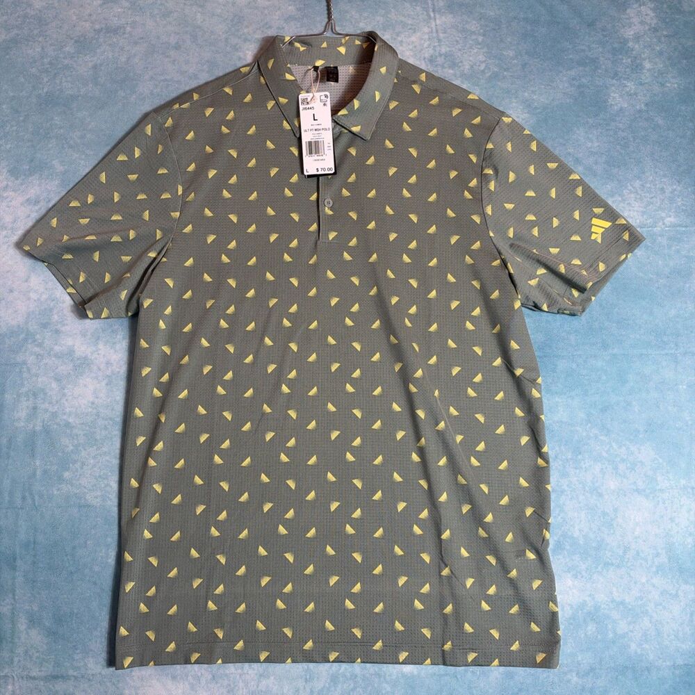 Adidas Golf men's $70 Ultimate Stretch Mesh Polo Shirt green triangle size L NWT